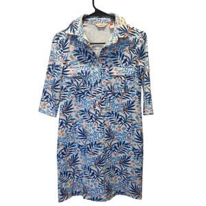 Persifor Women Blue Orange Floral Collared Shift Dress Oversized XS